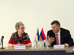 EU Ambassador Andrea Wiktorin talks to Armenian diplomats at the Diplomatic School